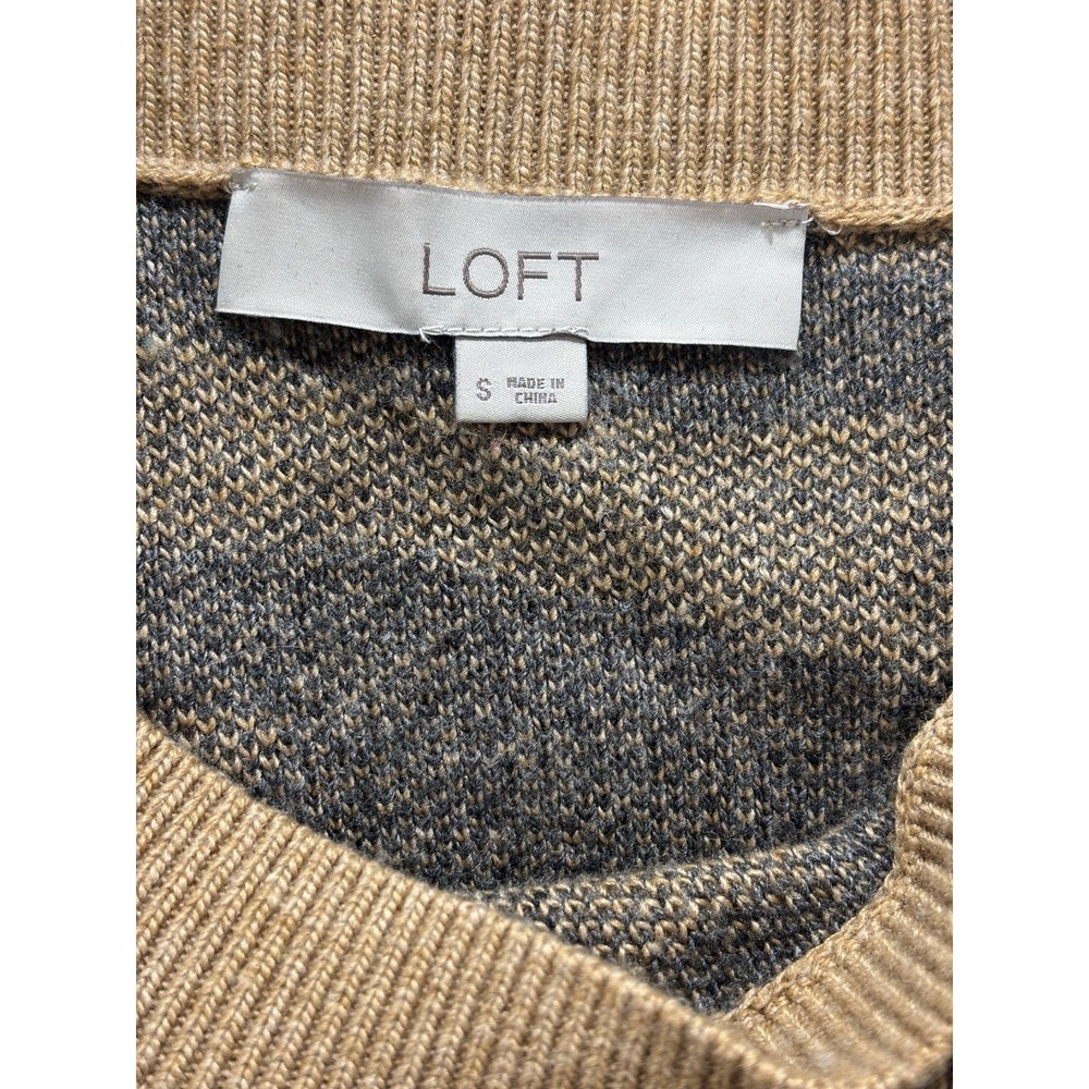 LOFT Womens S Tan Gray Tiger Stripe Boatneck Sweater Casual Cozy Animal Print - Picture 8 of 11